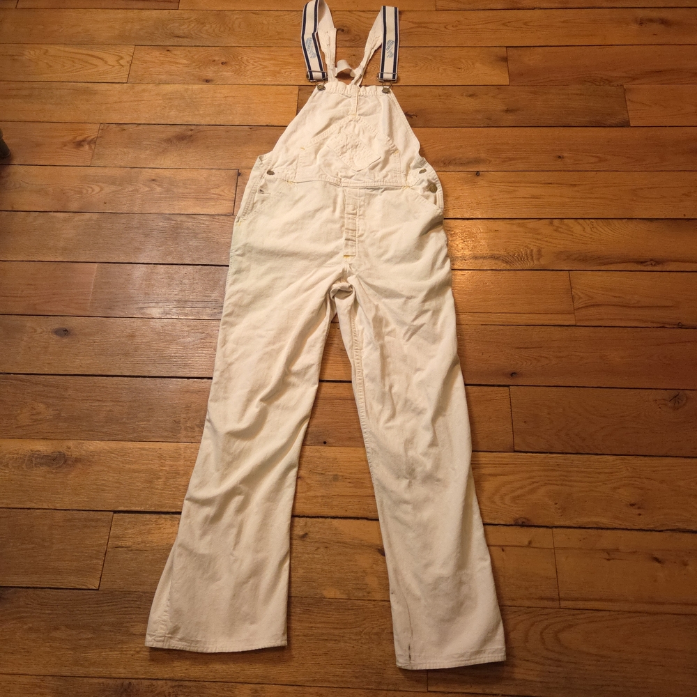 RARE VTG 30s 40s CARTERS "Watch The Wear" Distressed White Denim Overalls OOAK